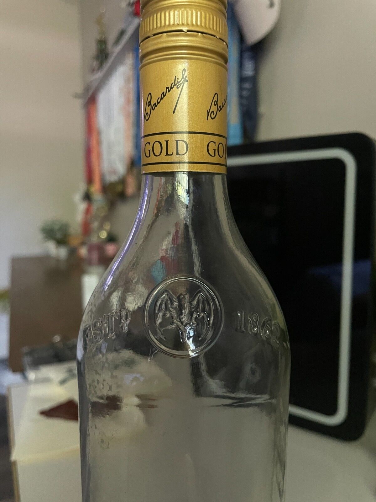 vintage 1862 bacardi GOLD glass bottle