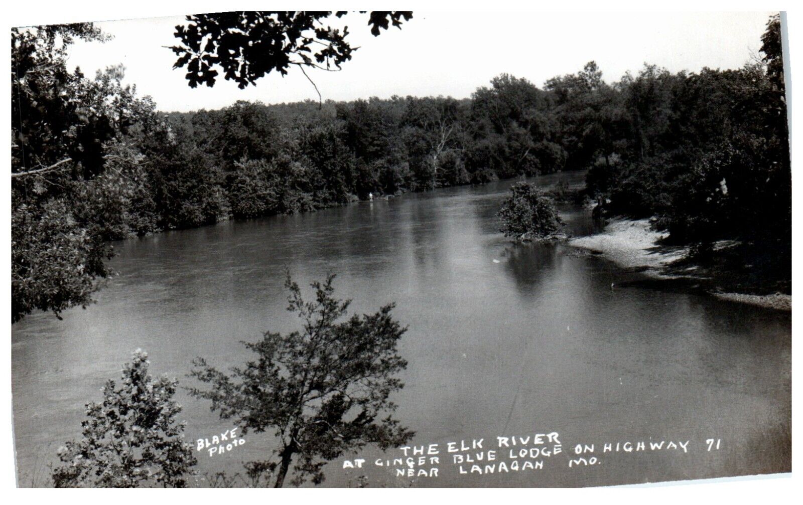 Lanagan, Missouri c1940 Elk River at Ginger Blue Lodge, Postcard/RPPC Branson MO