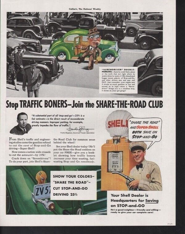 1939 SHELL OIL GAS STATION PUMP SERVICE TRAFFIC ENGINEER AUTO CAR AD14993