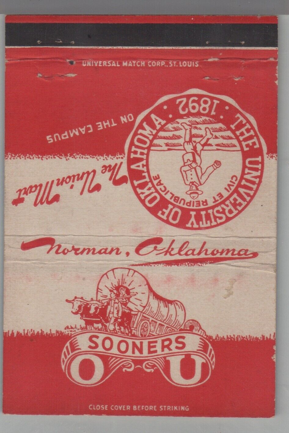 Matchbook Cover University Of Oklahoma Sooners Norman, TX