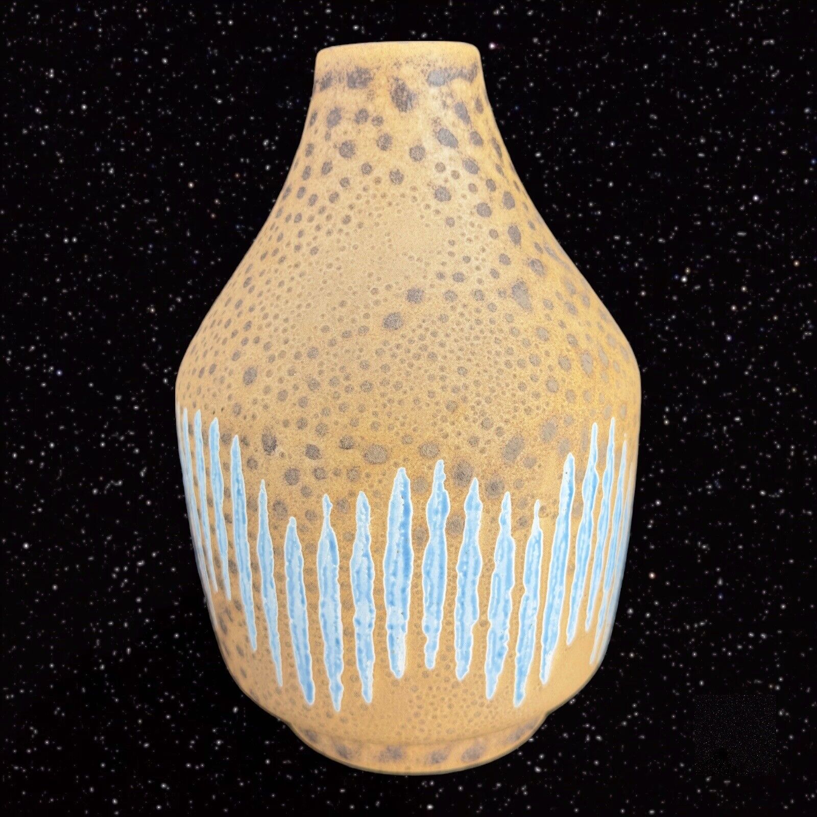 Create And Barrel Ceramic Vase Brown Blue Drip Glaze Style Vase Vessel Portugal