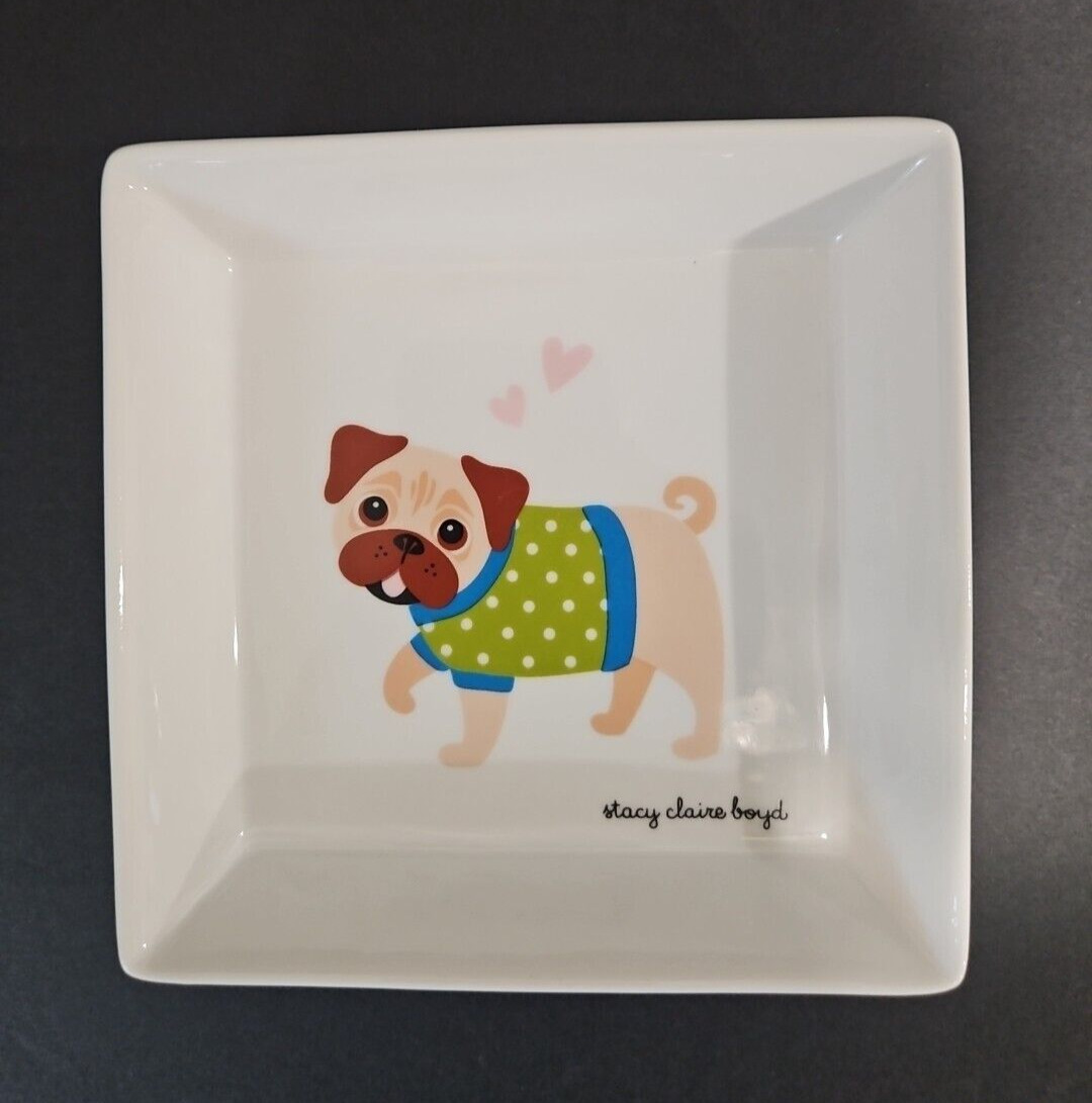 Twos Company Stacie Claire Boyd Ceramic Trinket Tray PUG  Dog EUC