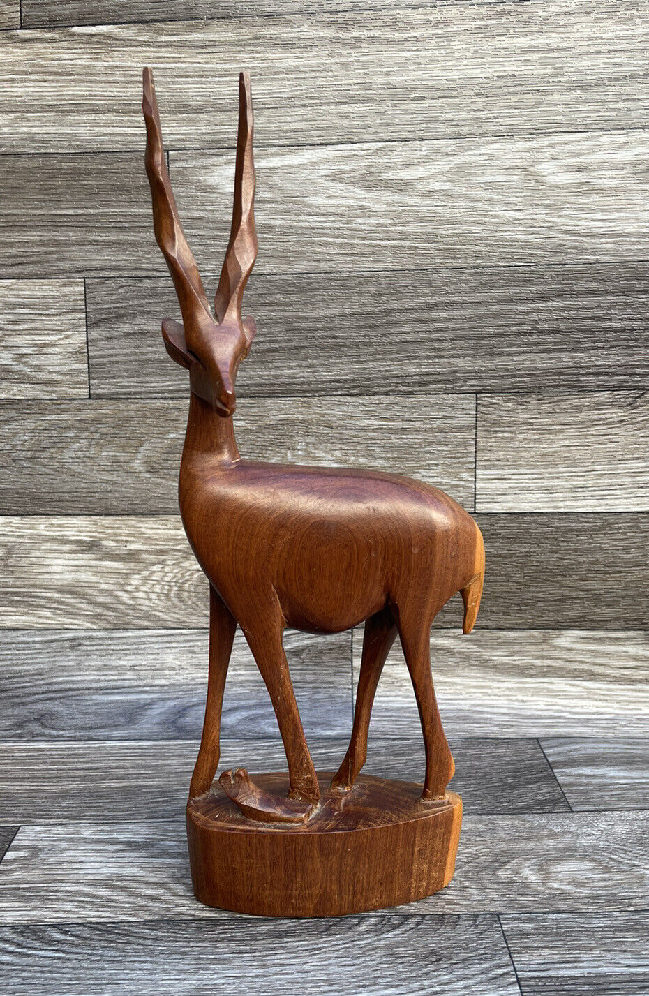 Vintage Hand Carved Wood Gazelle Antelope 60s Mid Century MCM Tall 12\