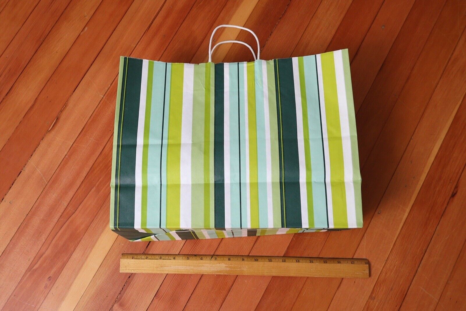 MARSHALL FIELD’S Paper Green Stripes Shopping Bag - Vintage Chicago Frango