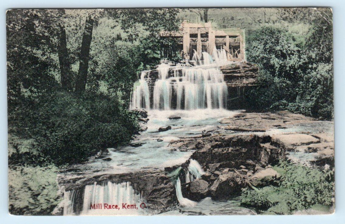 KENT, OH Ohio ~ Hand Colored View of MILL RACE c1910s Portage County  Postcard