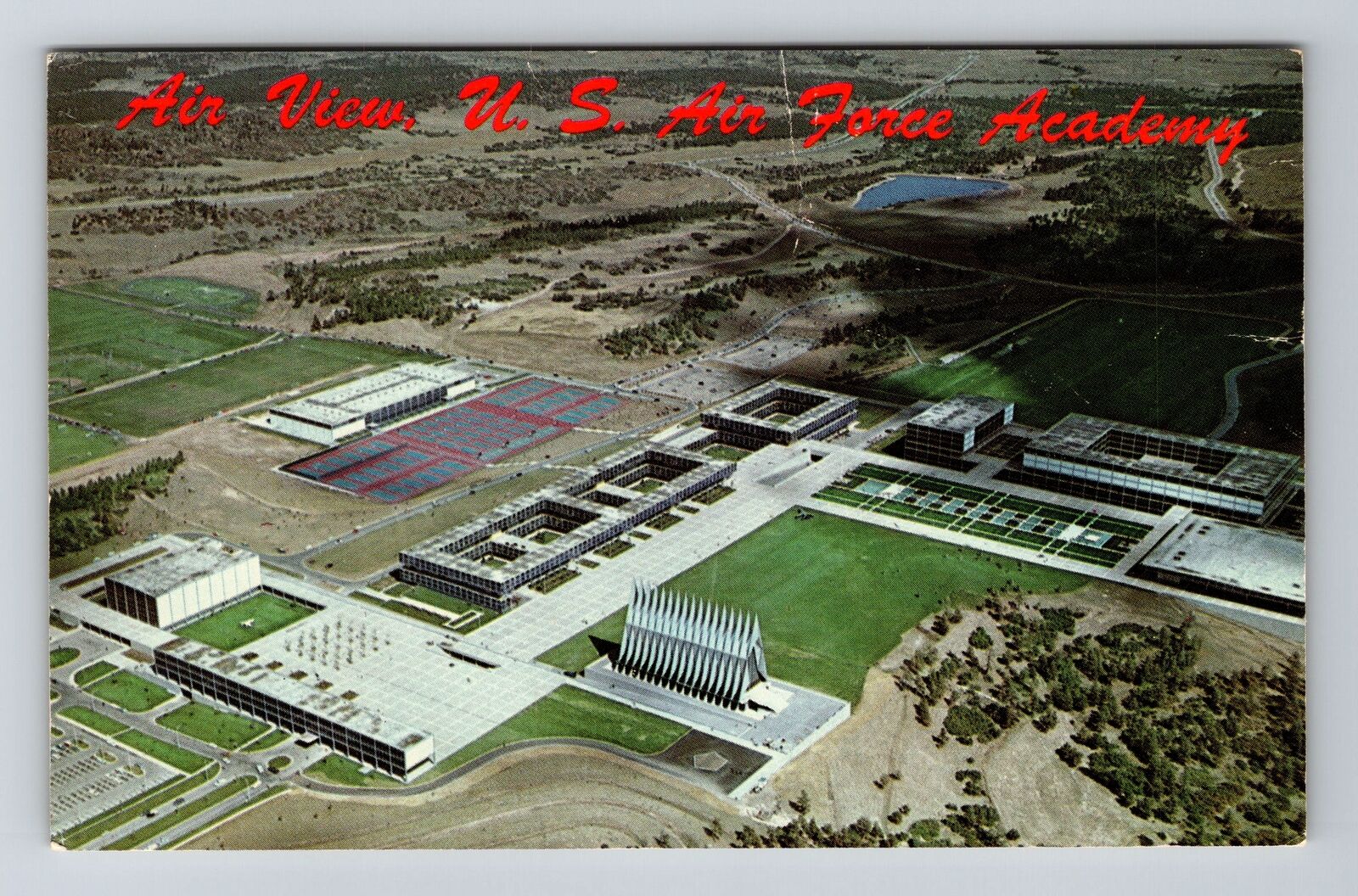Colorado Springs CO-Colorado, Air View, Air Force Academy, Vintage Postcard