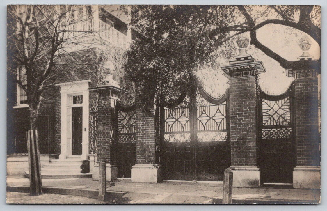 Street View of Residence With Wroth Iron Gate RPPC Real Photo Postcard