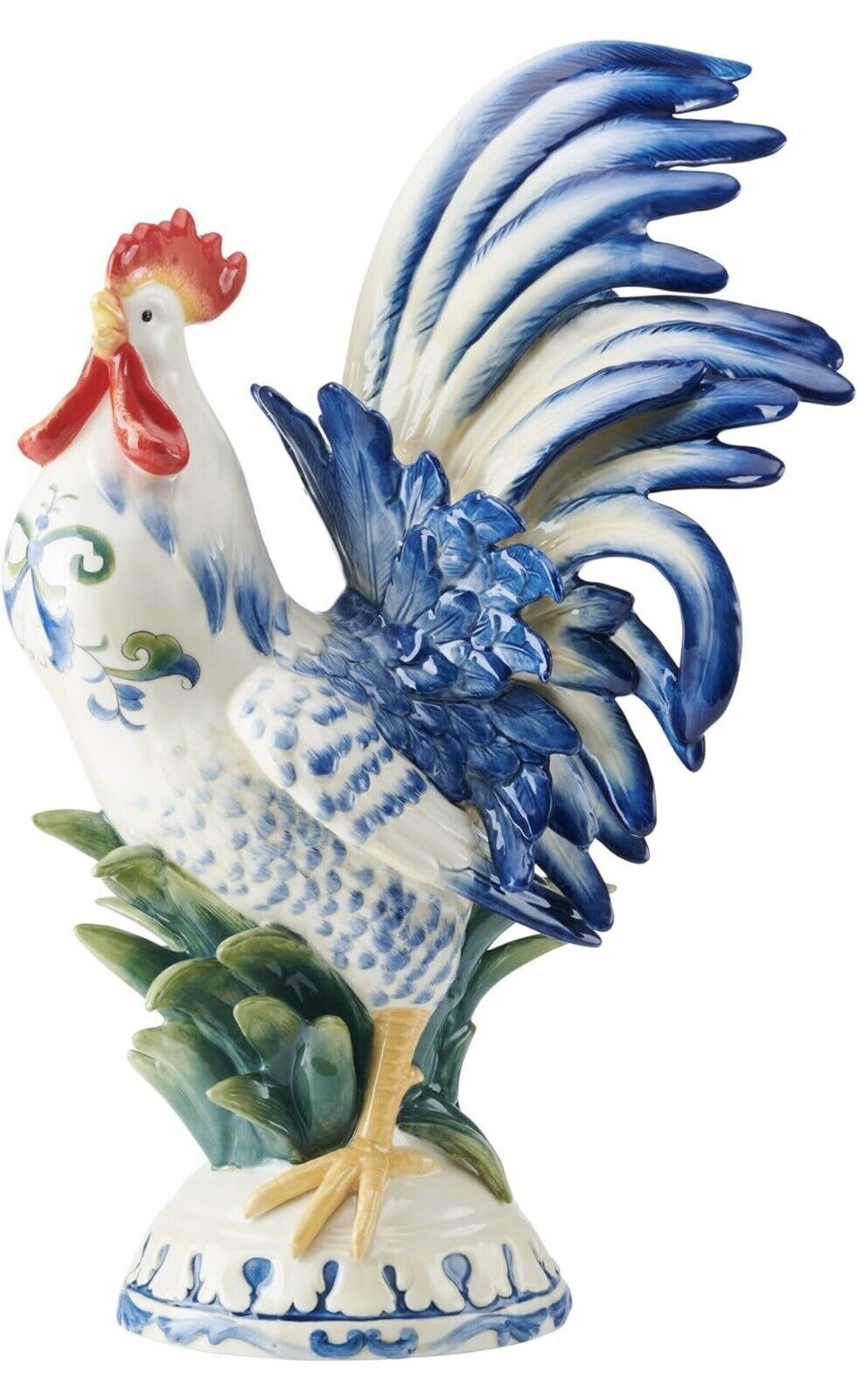 Fitz and Floyd Ceramic Rooster Figurine, Sicily Blue, 20-Inch