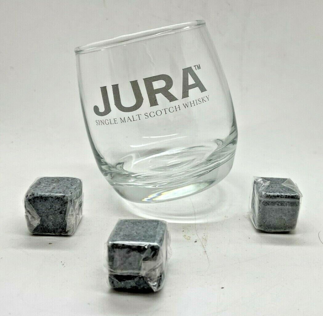 JURA SINGLE MALT ROCKING GLASS & WHISKY STONES - PUB BAR WHISKEY HOME 