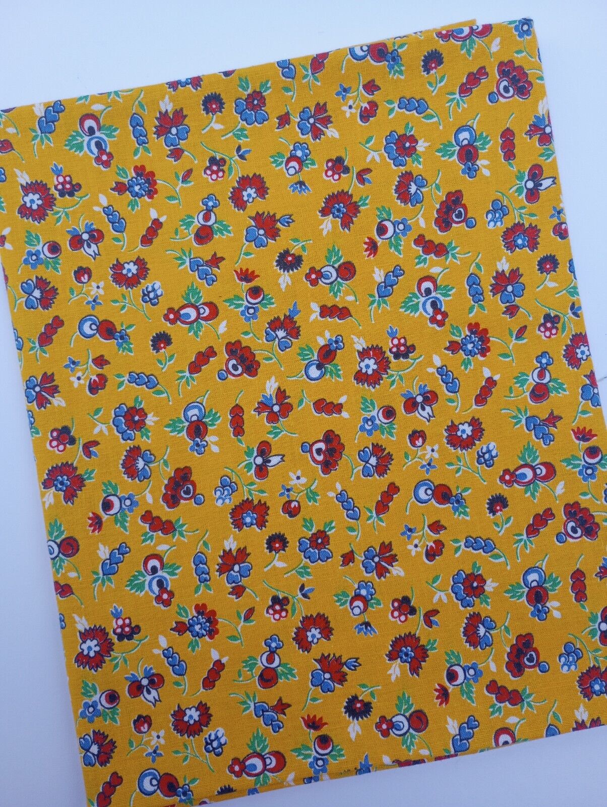 Vintage Full Feedsack Fabric 37x44 Opened Yellow With Small Hearts & Flowers 