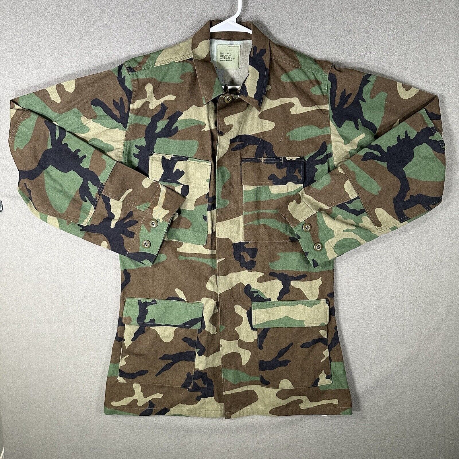 US Military Coat Hot Weather Woodland Camouflage Pattern Combat Small X-Long EUC