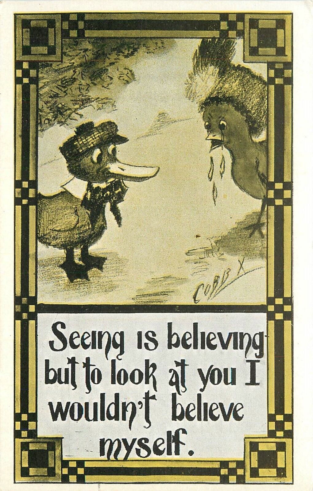 Postcard C-1915 Dressed duck Cobb Shinn Arts Crafts saying 23-10312