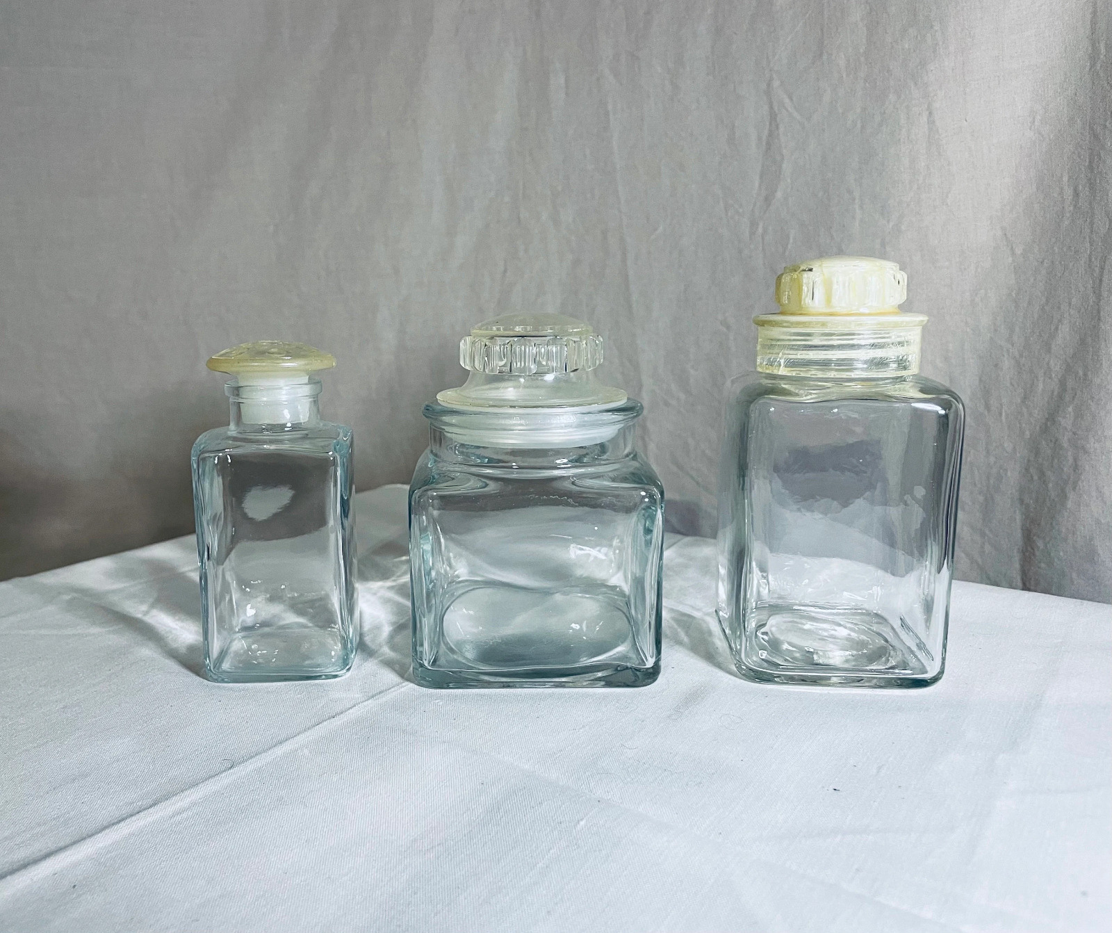 Vintage Set of 3 Glass Apothocary Style Jars