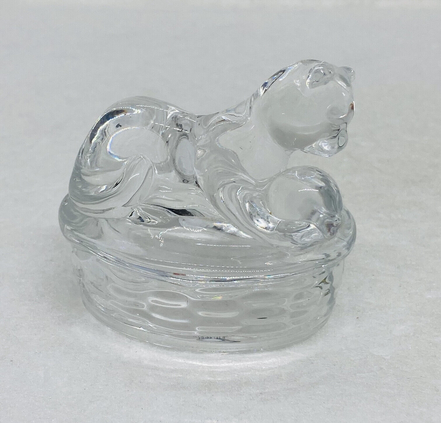 Vintage 1980s Crystal Glass Cat Playing With Ball Figurine 2.5” Art Decor C3