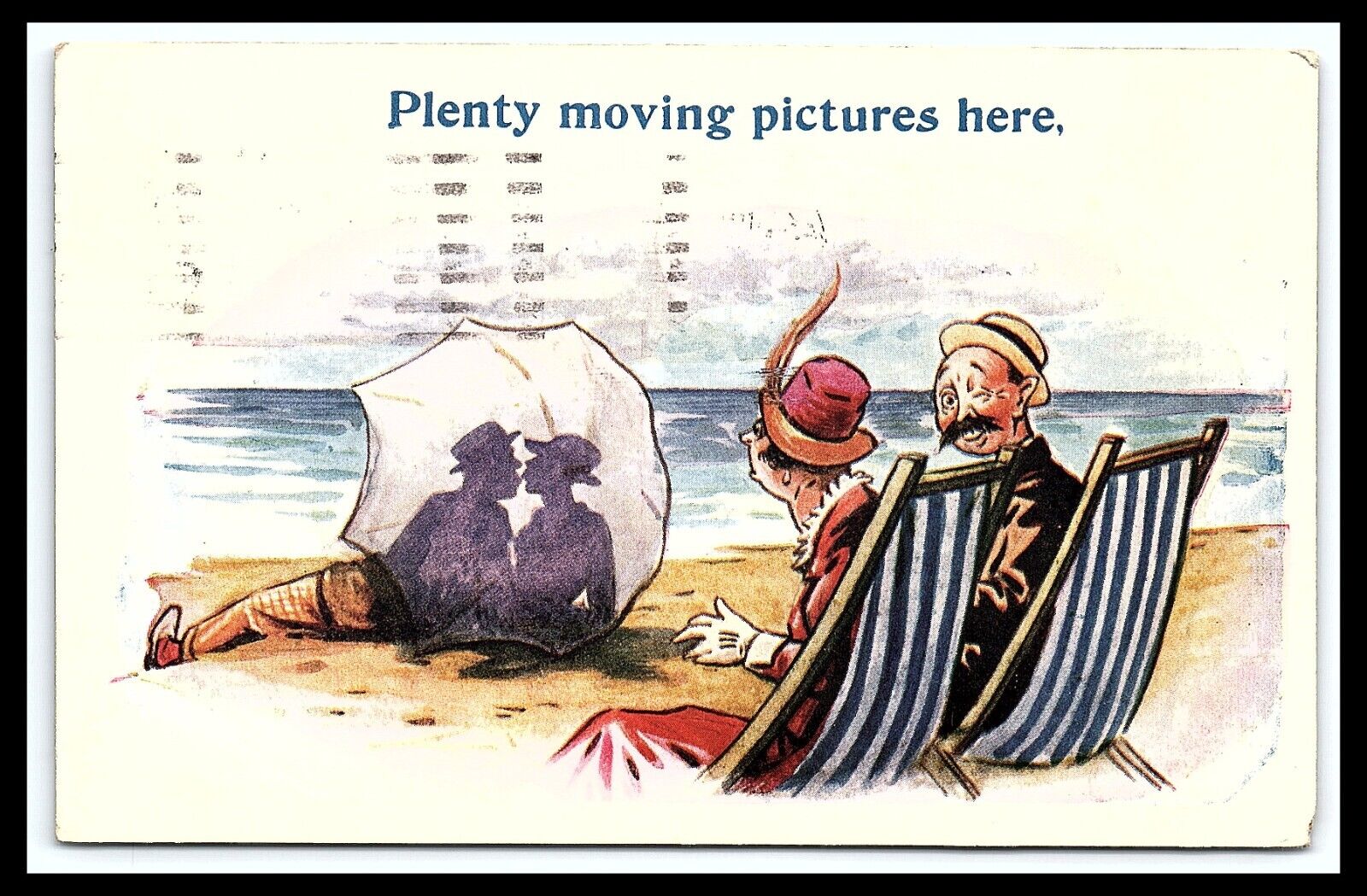 Humor Romance Postcard Couples Beach Divided Posted 1922  pc270