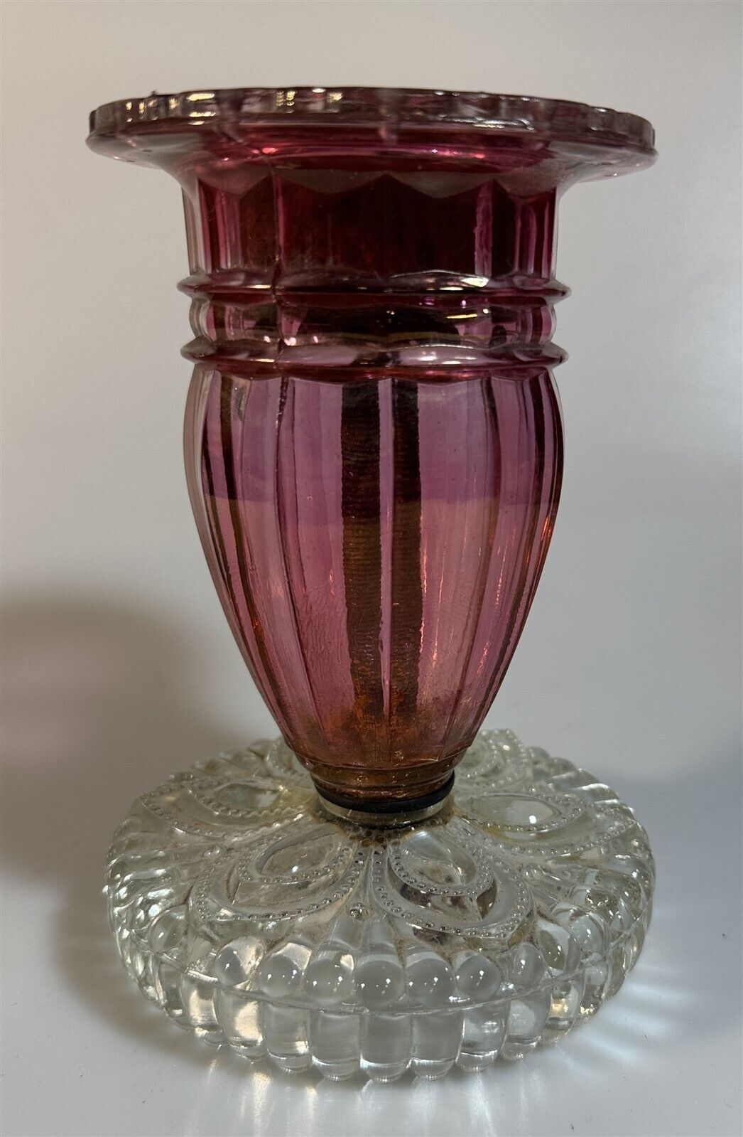 Victorian Style Cranberry & Clear Paneled Antique 6-1/8\