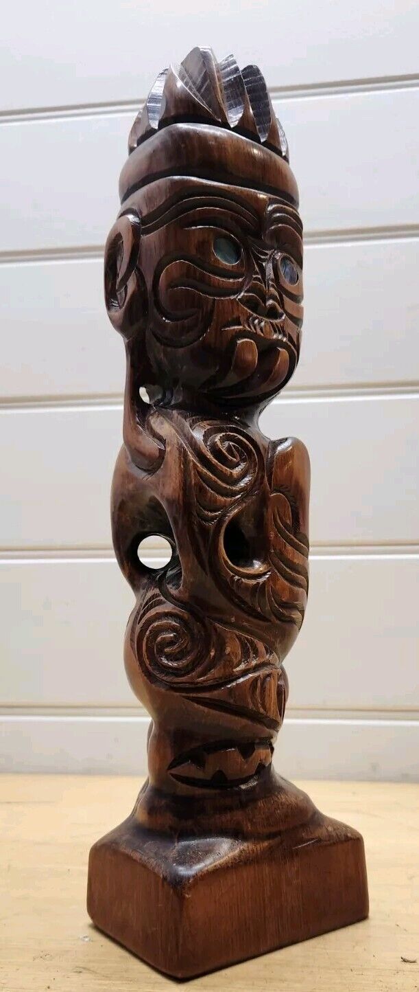 Large Vintage Maori Tiki Tekoteko  New Zealand 38 Cm 
