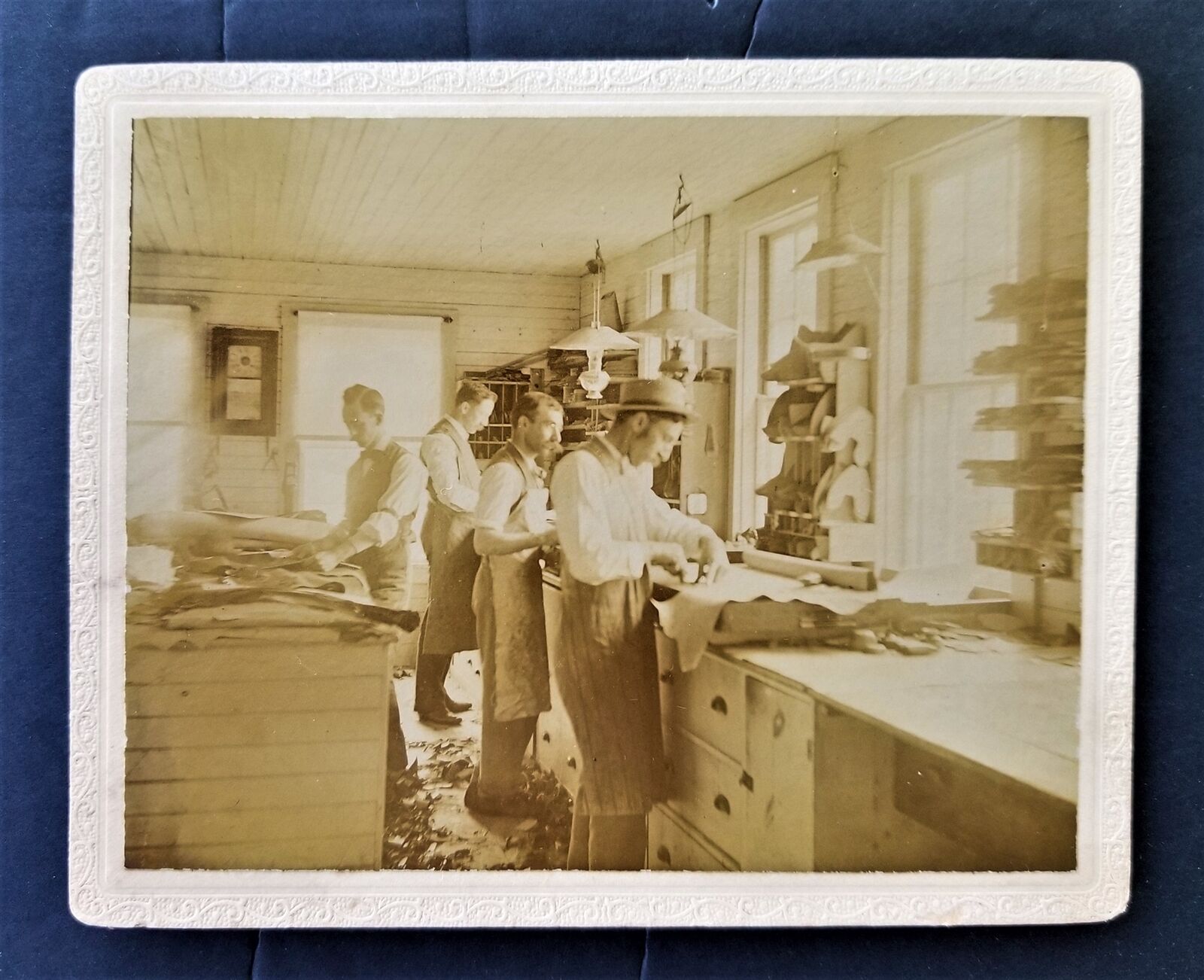 antique PHOTOGRAPH occupational GEORGE SIMONS & SON SHOE SHOP cutting room