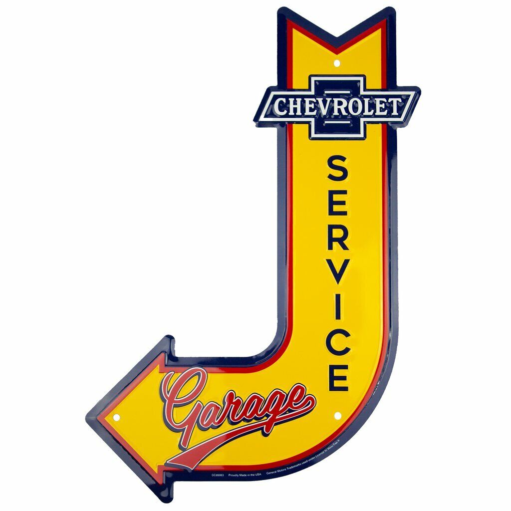 CHEVROLET SERVICE GARAGE J ARROW METAL EMBOSSED SIGN 11.5\