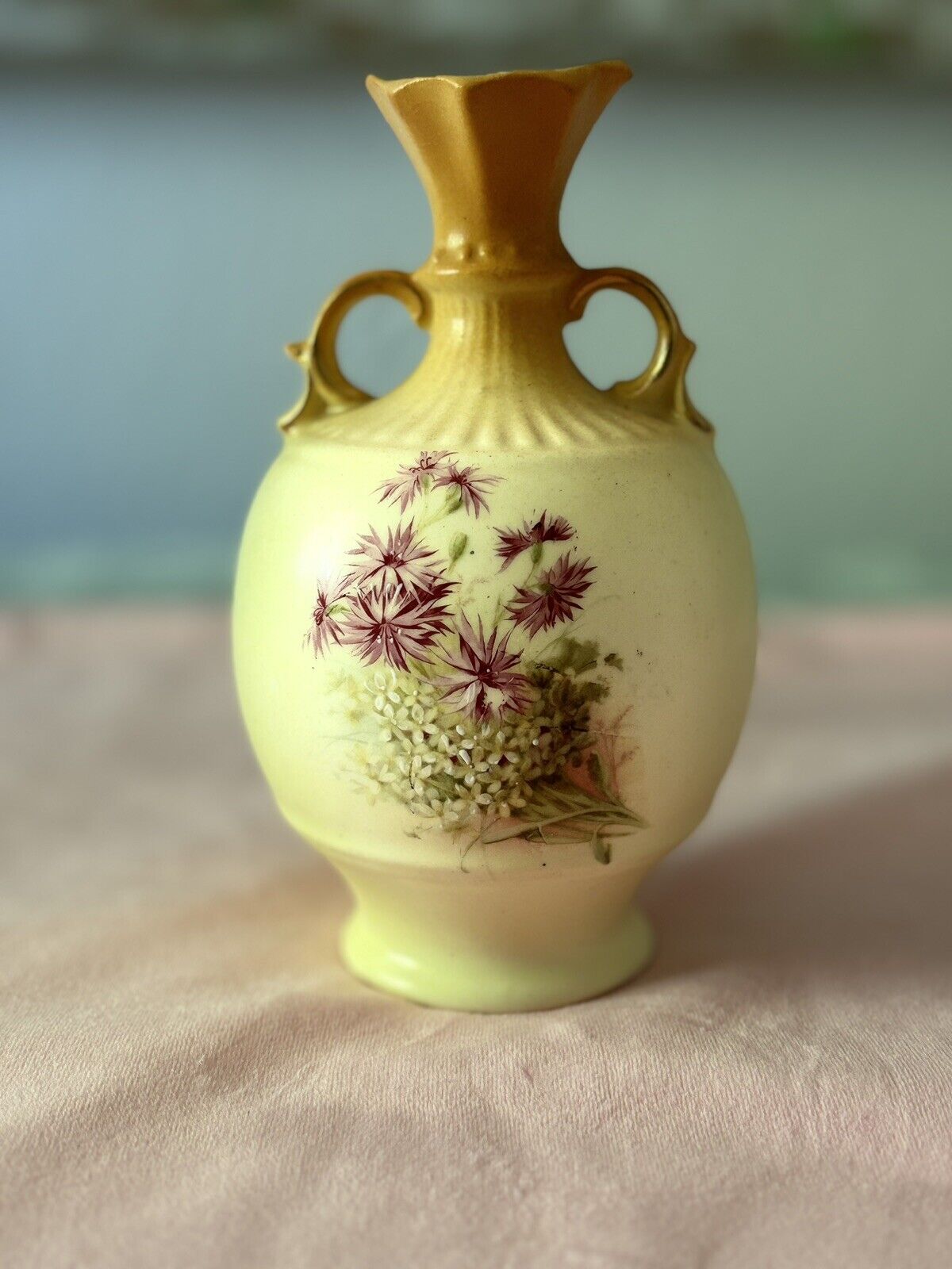 Vintage/Antique Hand Painted Floral Double Handle Pottery  
