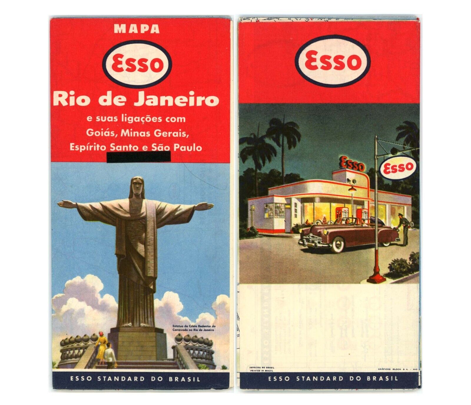 Vintage 1956 Rio de Janeiro, Brazil Road Map – ESSO of Brazil