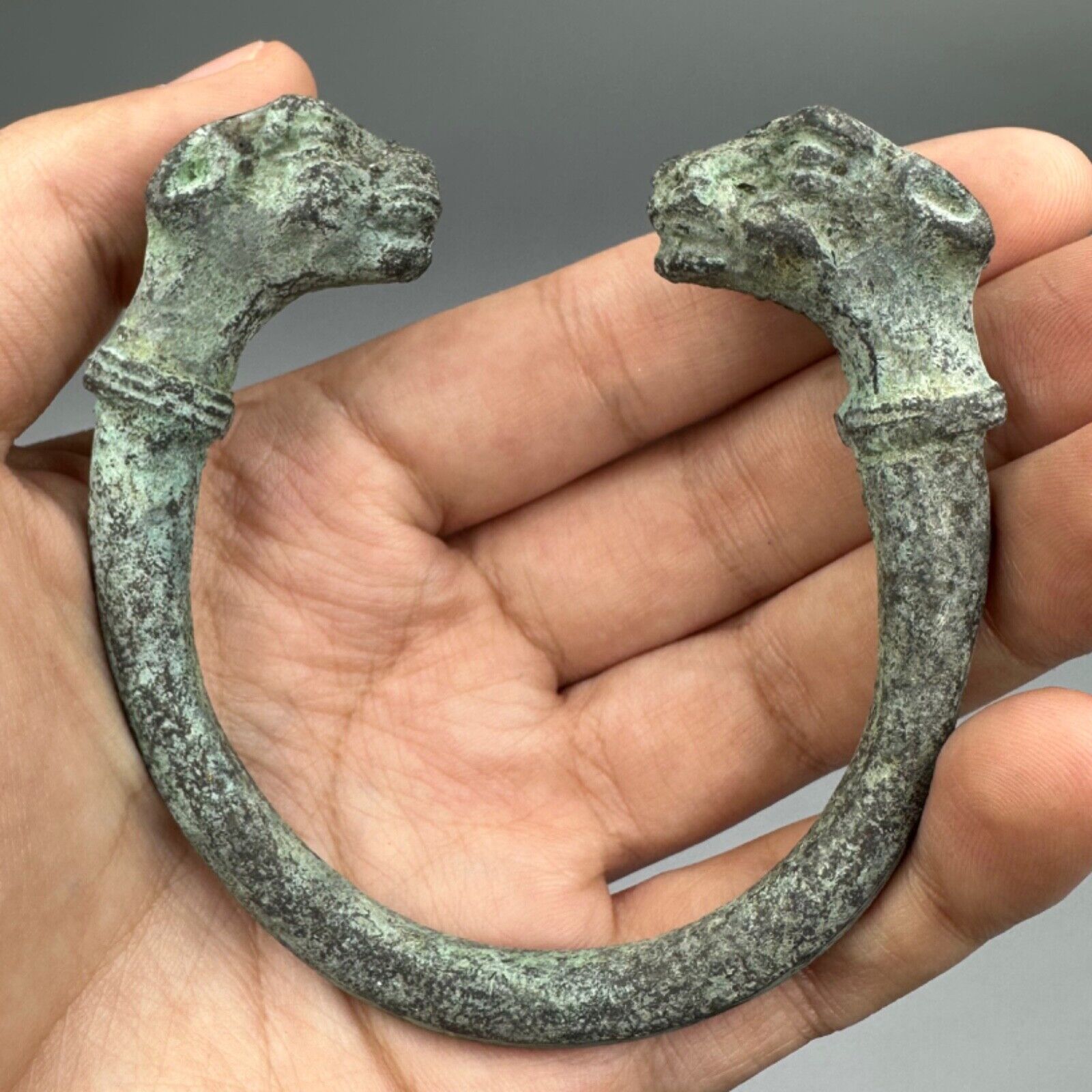 Museum Quality Ancient Roman Bronze Bangle With Panther Heads