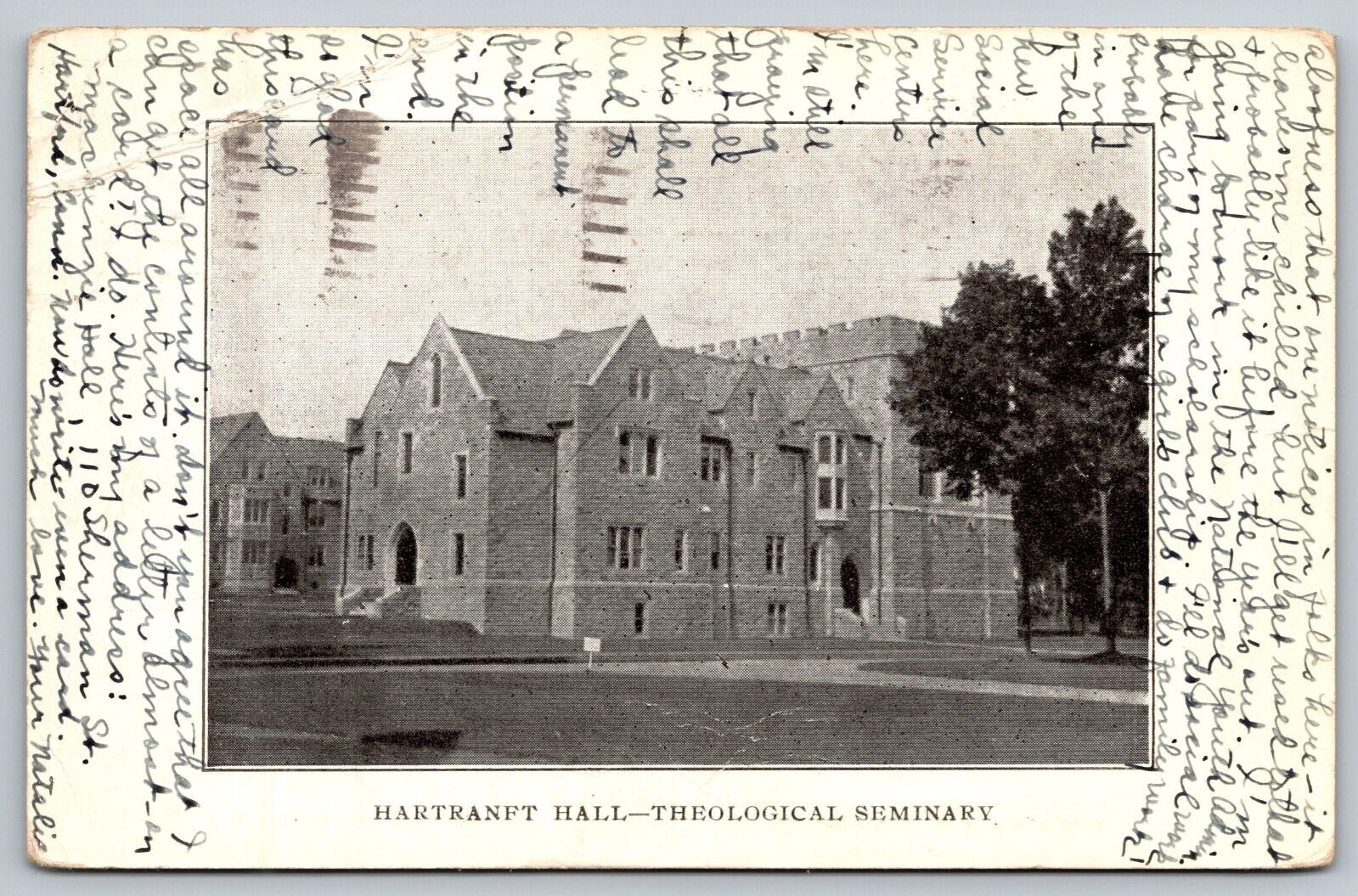 Connecticut CT postcard Hartford Theological Seminary Hartranft Hall
