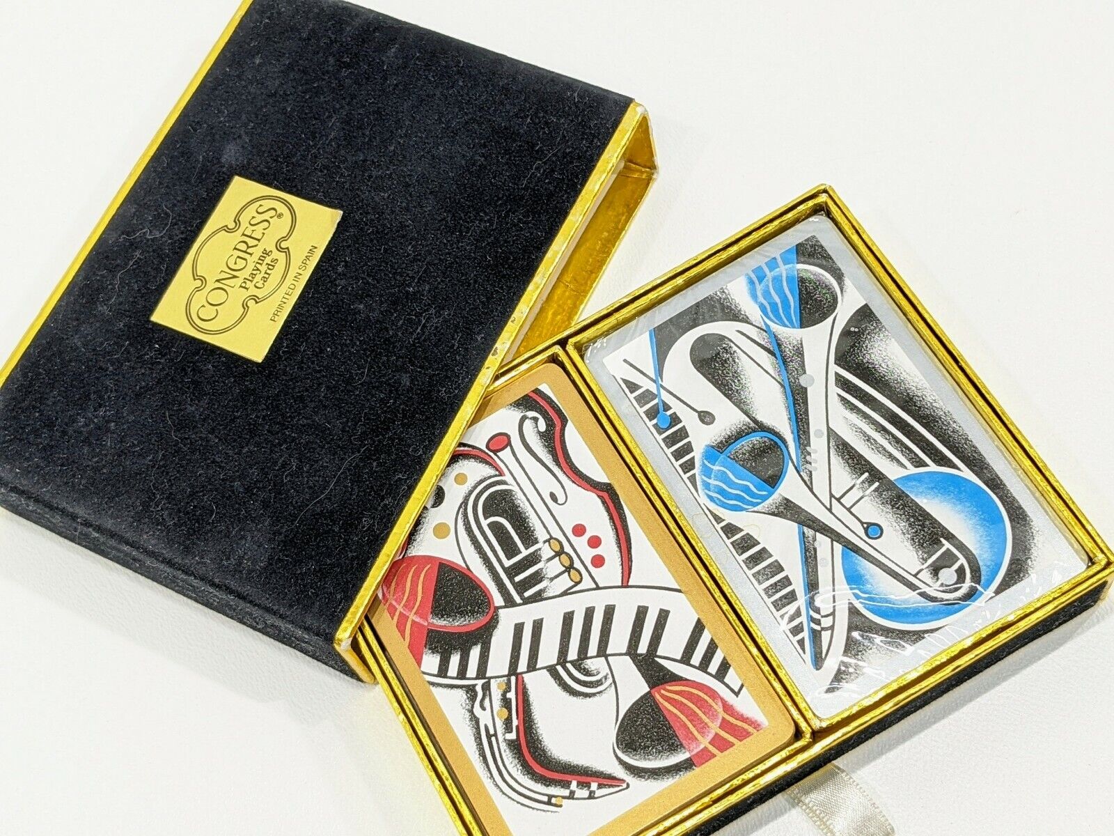 Vtg Congress Playing Cards Cel-U-Tone 2 Decks Pinochle Musical Art Deco