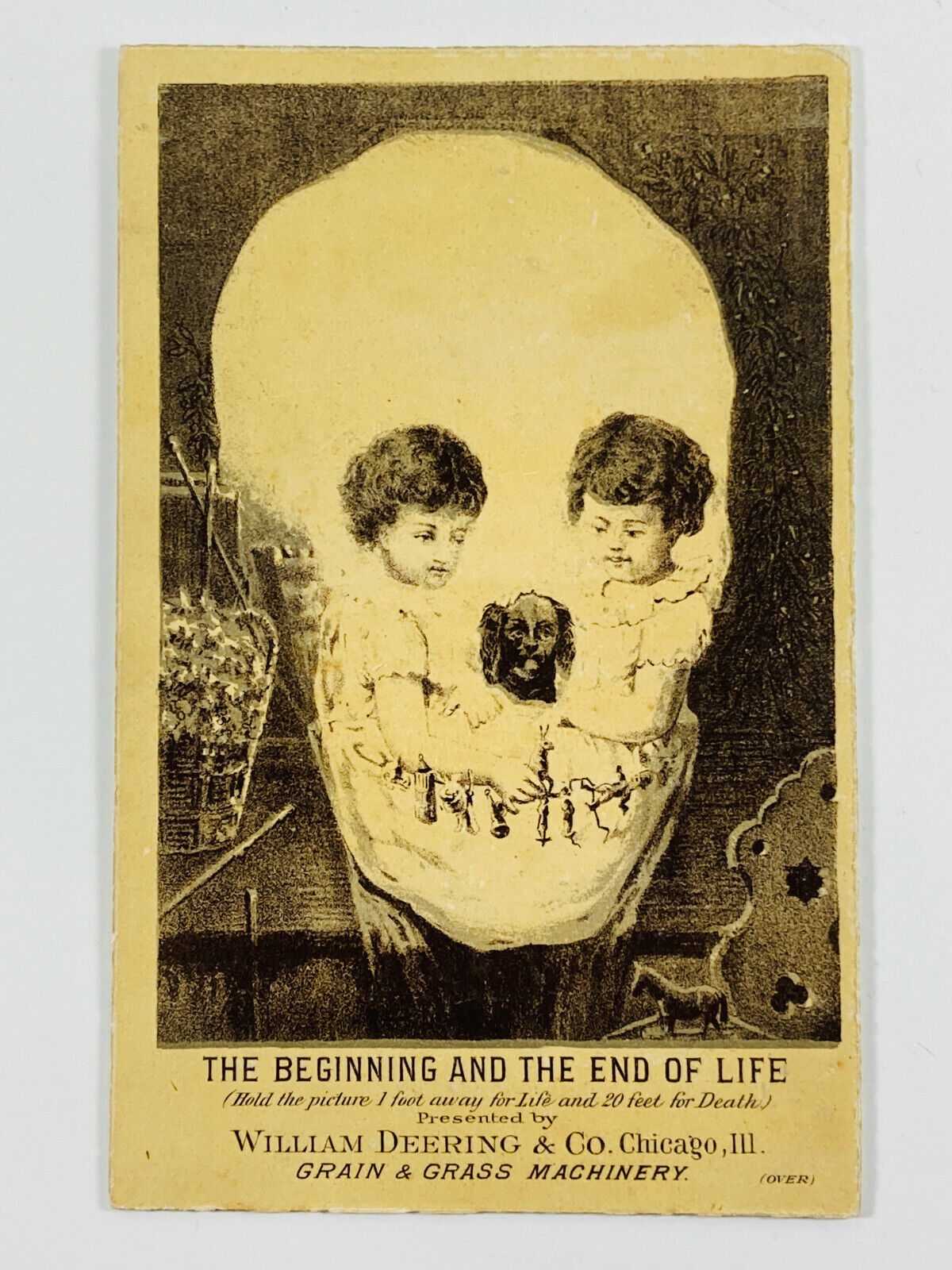 Antique c.1890 William Deering Trade Cabinet Card Skull Life Death Illusion