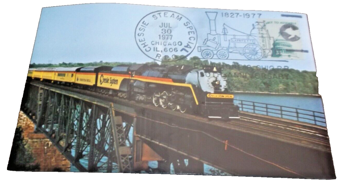 JULY 1977 CHESSIE SYSTEM STEAM SPECIAL SOUVENIR POST CARD CHICAGO ILLINOIS