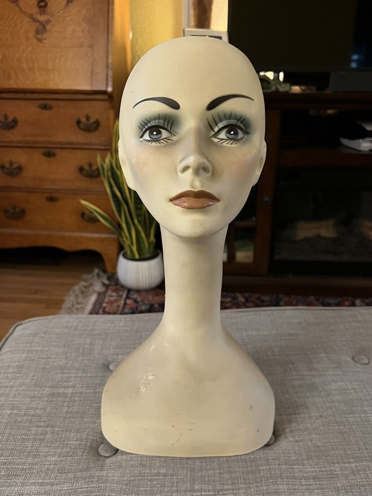 Vintage Female Mannequin Head Bust Store Counter Hat Wig Display Long Neck 18”
