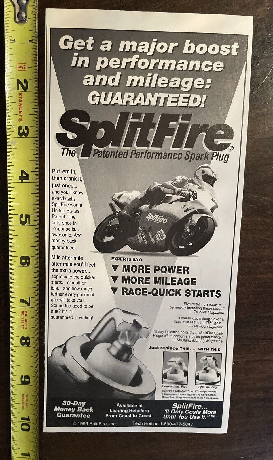 SplitFire Spark Plug Ad - Patented Performance Motorcycle 1993
