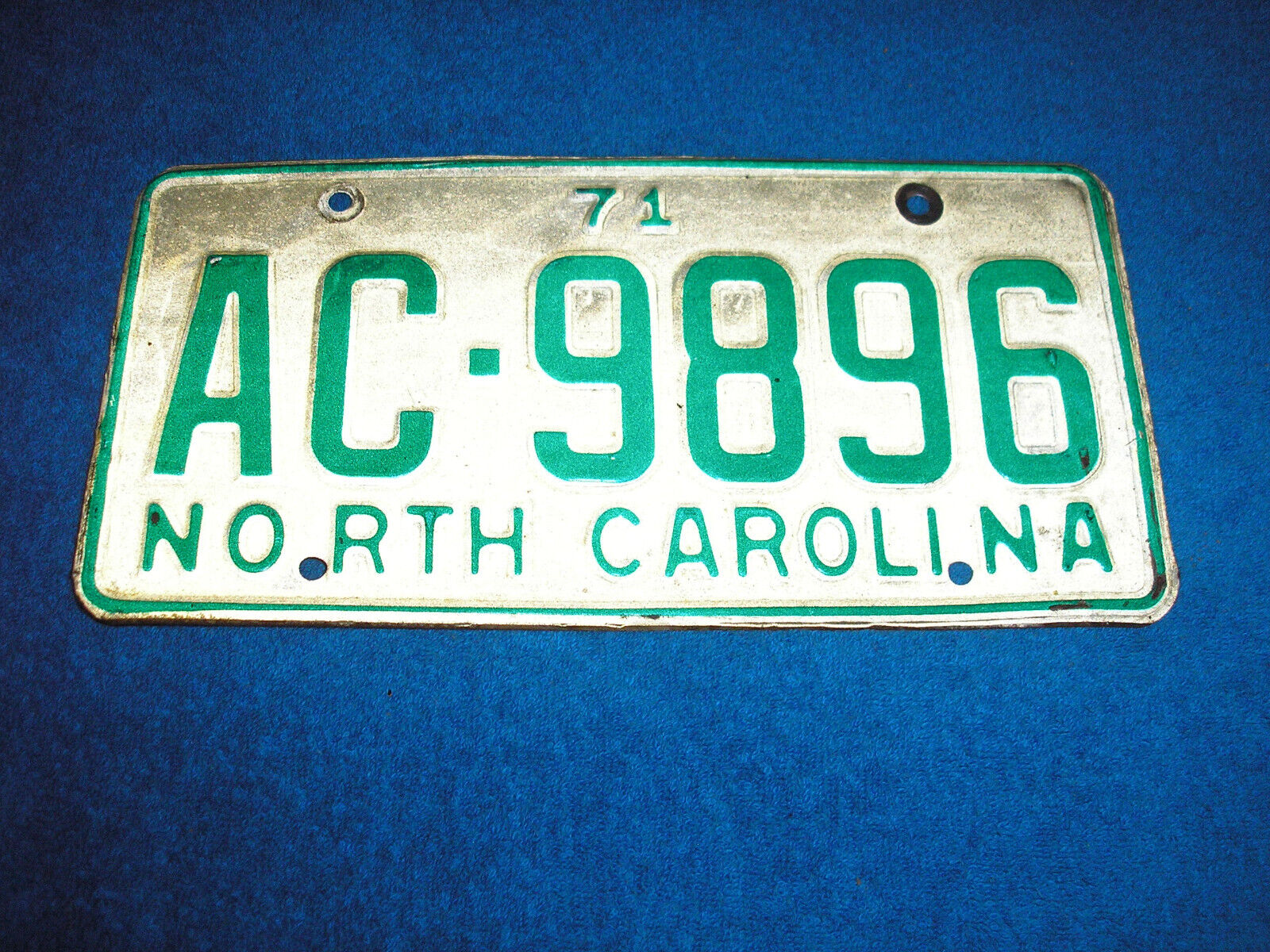 1971 NORTH CAROLINA NC LICENSE PLATE TAG, ORIGINAL VINTAGE, # AC 9896