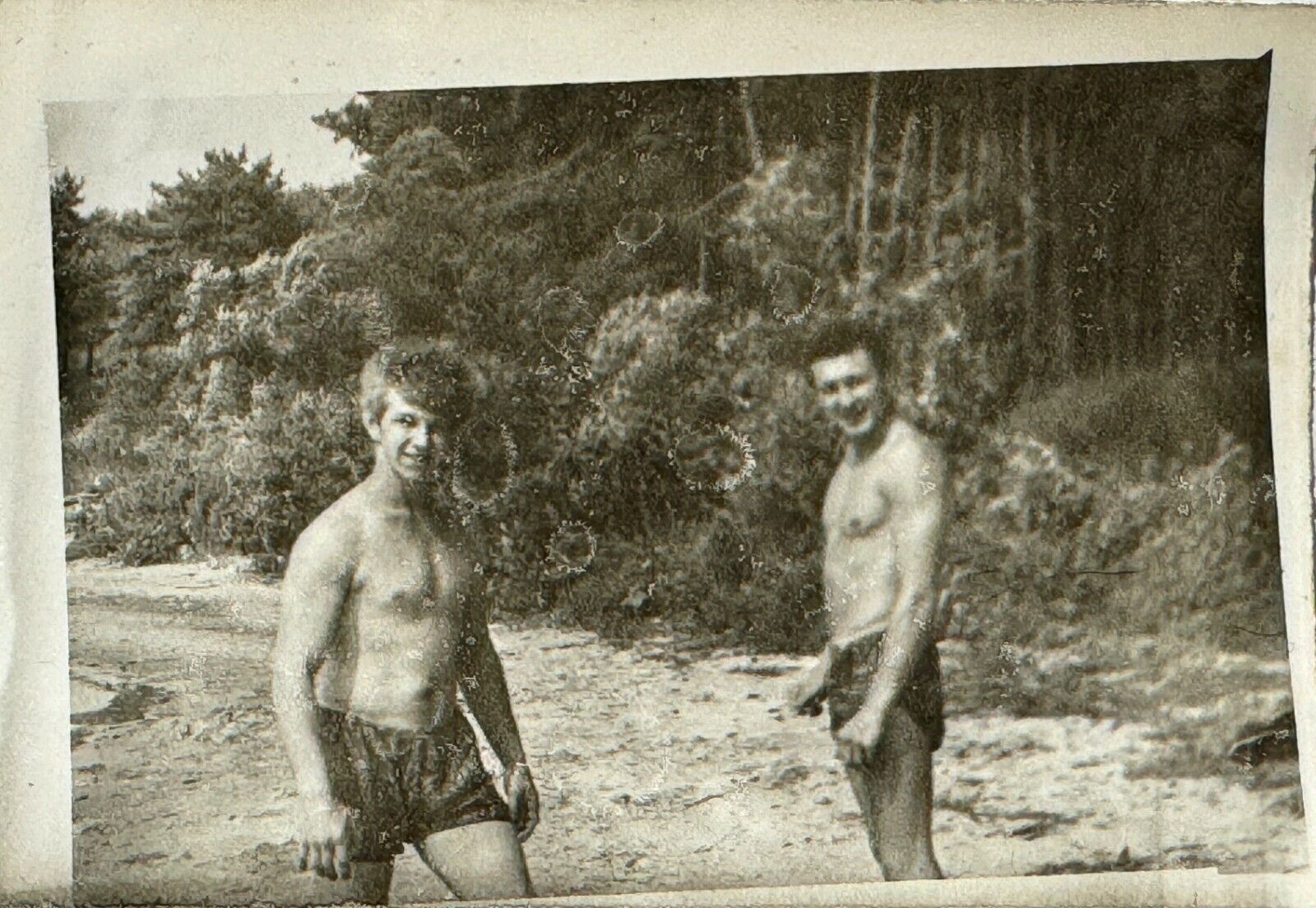 1970s Shirtless Trunks Bulge Guys Muscular Men Vintage B&W Photo Snapshot