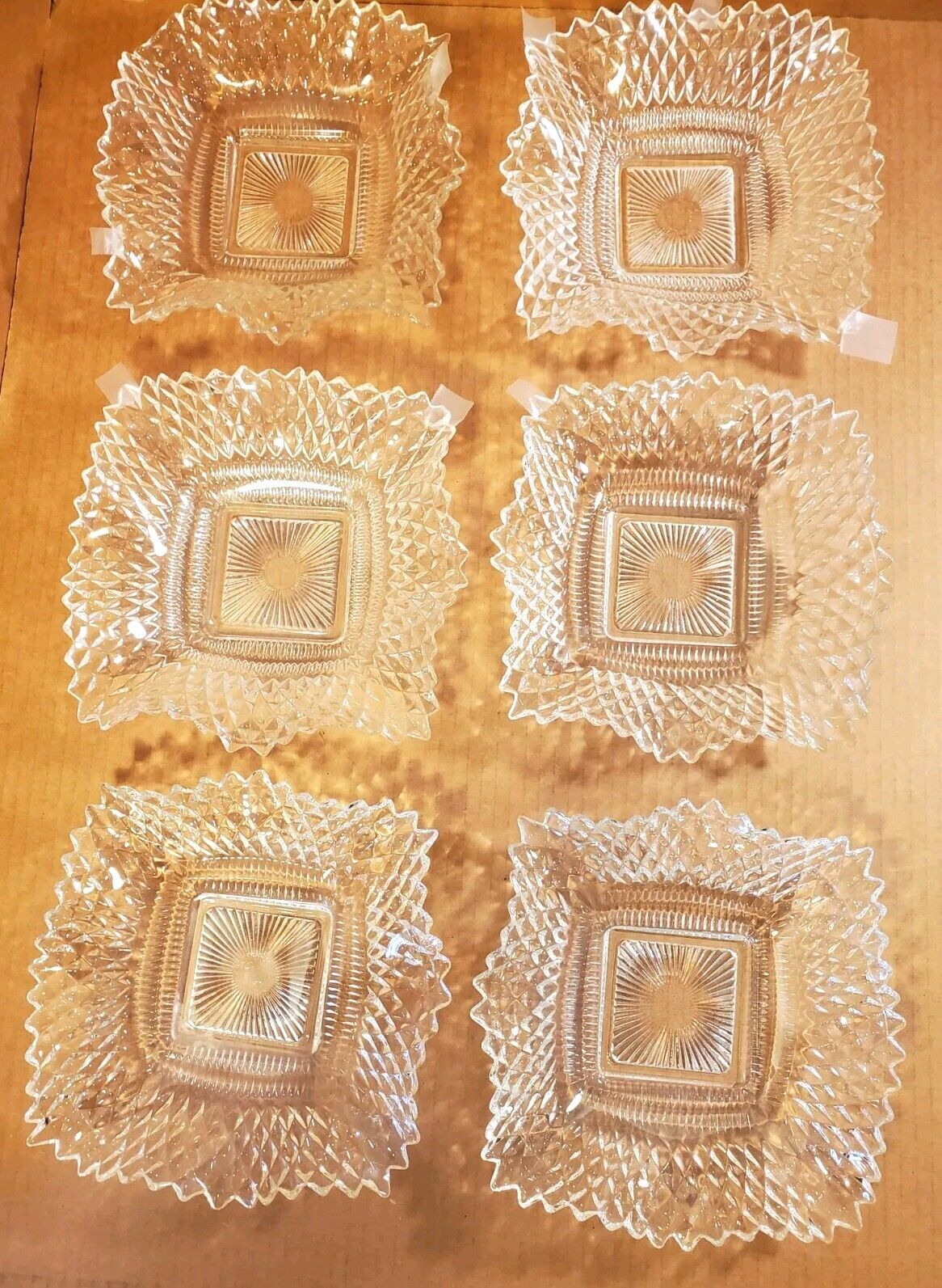 Six Vintage Indiana Glass Clear Diamond Point Ruffled Candy Bowl Trinket Dishes