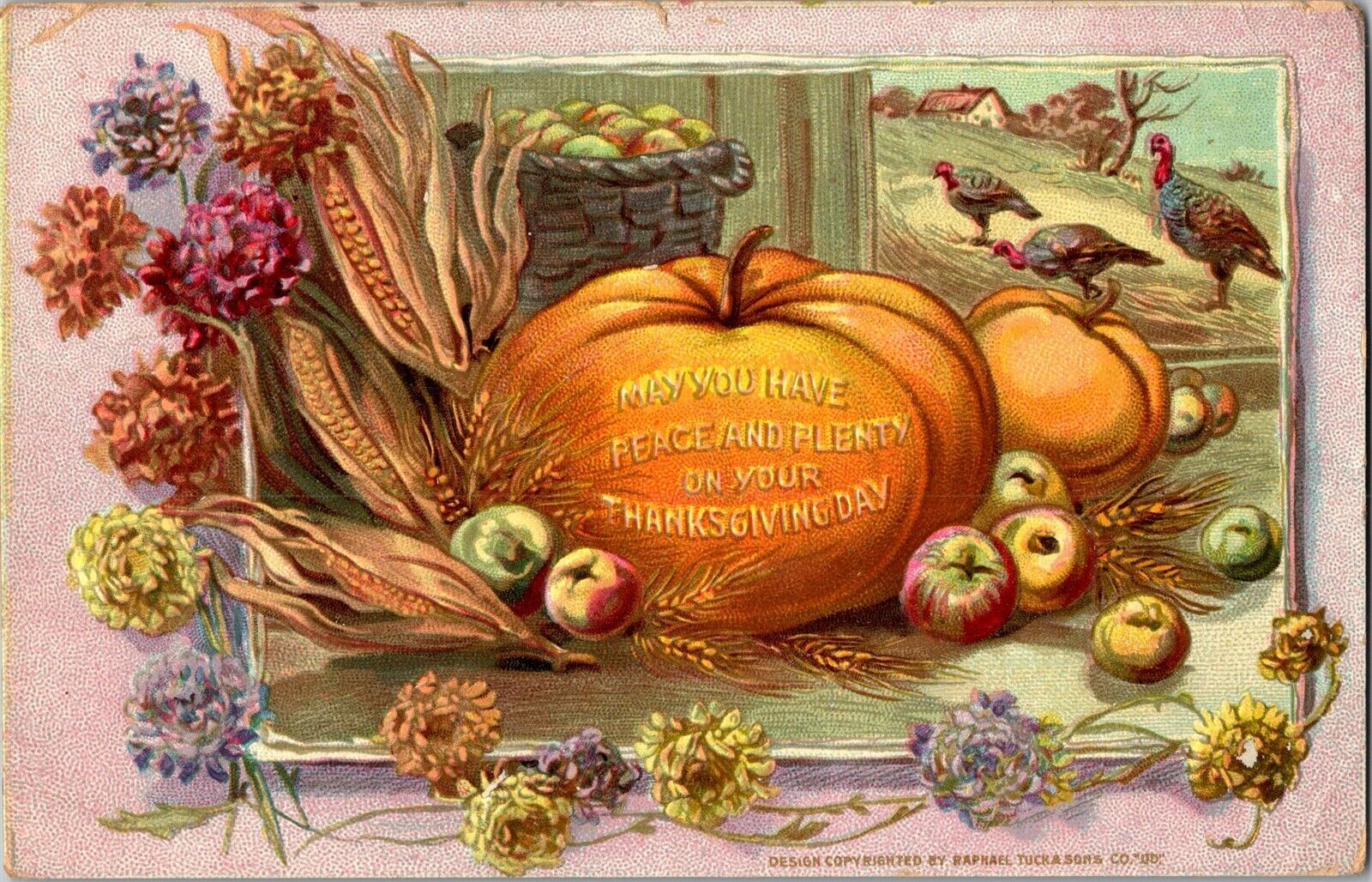 Tucks 175 Thanksgiving Pumpkin Peace and Plenty c1910 Vintage Postcard N63