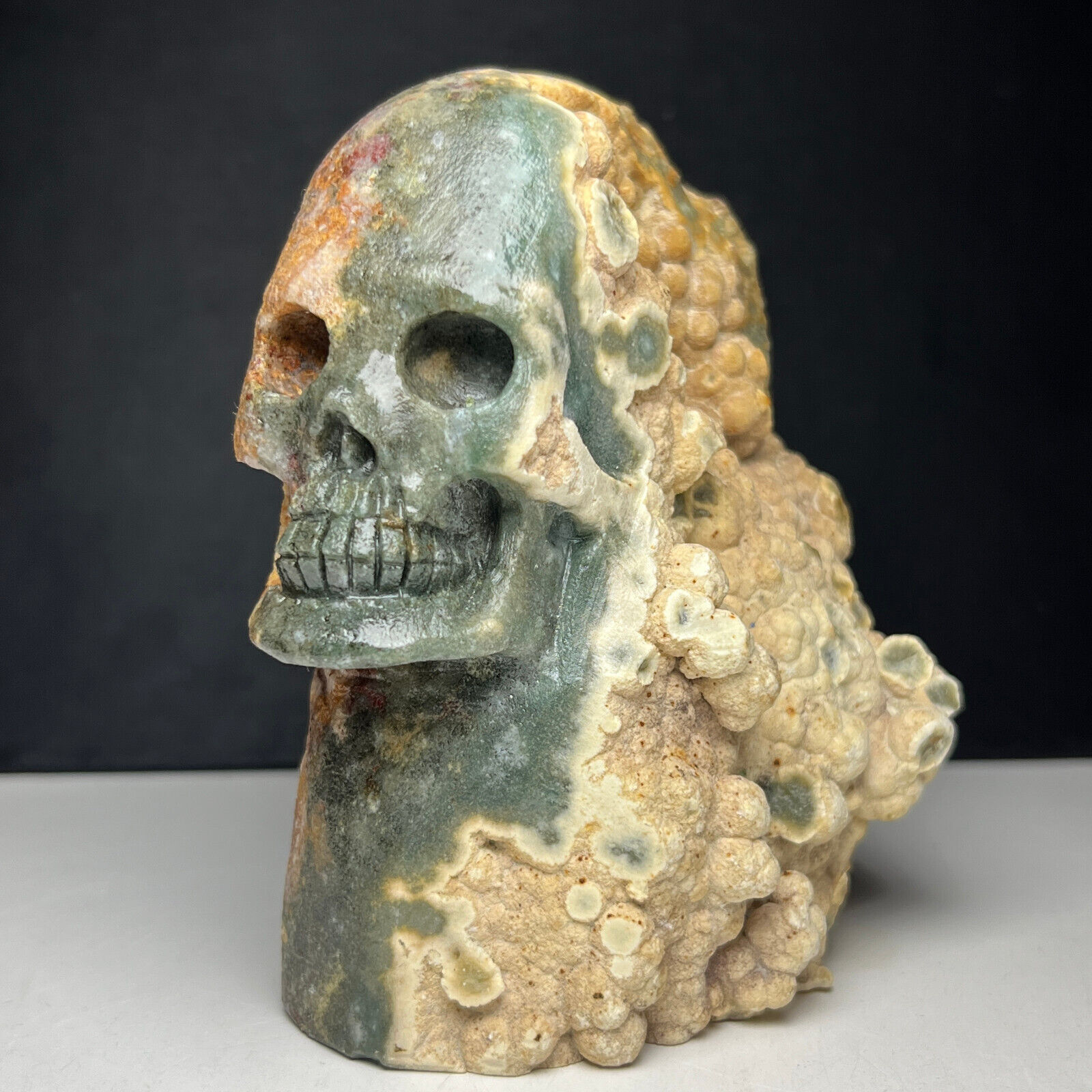 467g Natural Crystal Mineral Specimen. Grape Agate. Hand-carved Skull .Gift.OA