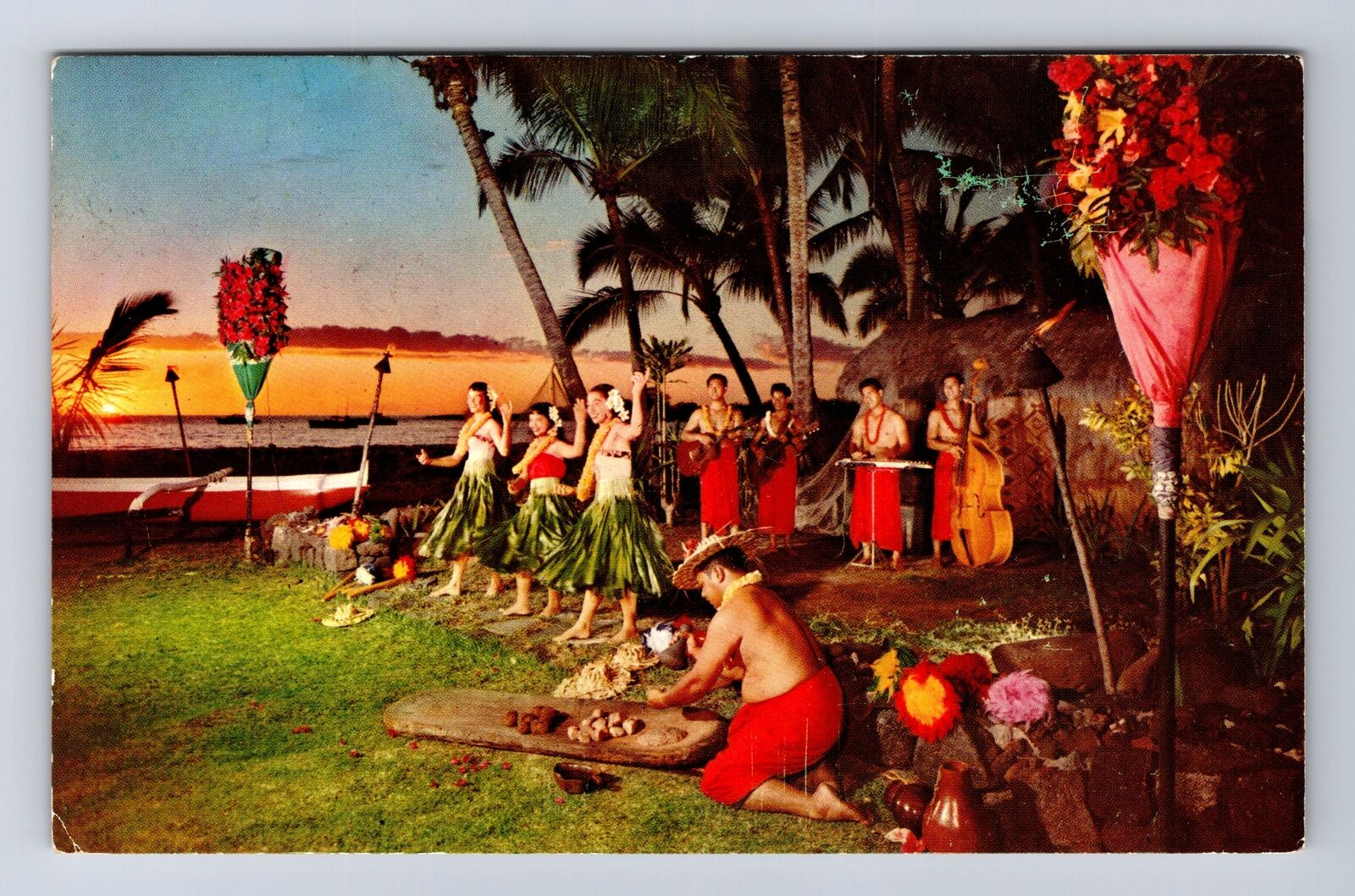 Kailua-Kona HI-Hawaii, Sunset At Kona Inn, Advertisement, Vintage Postcard