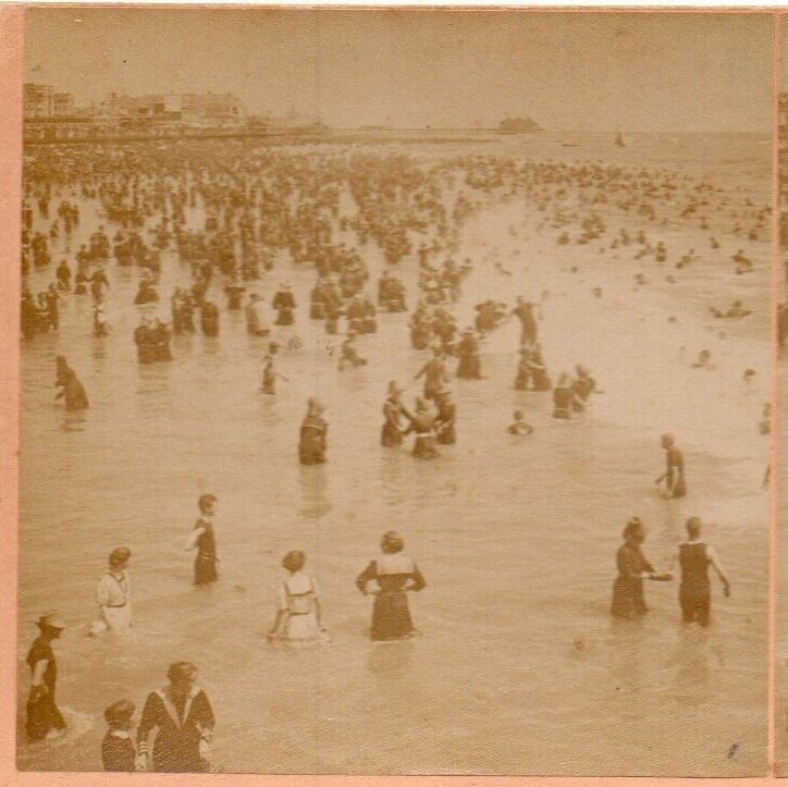 1897 Taking a Dip in the Briny Waves, Atlantic City.  Kilburn  Stereoview Photo