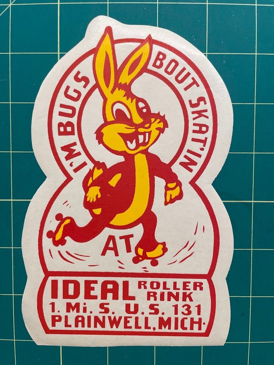 Plainwell, MI Roller skating sticker; 1940s-50s
