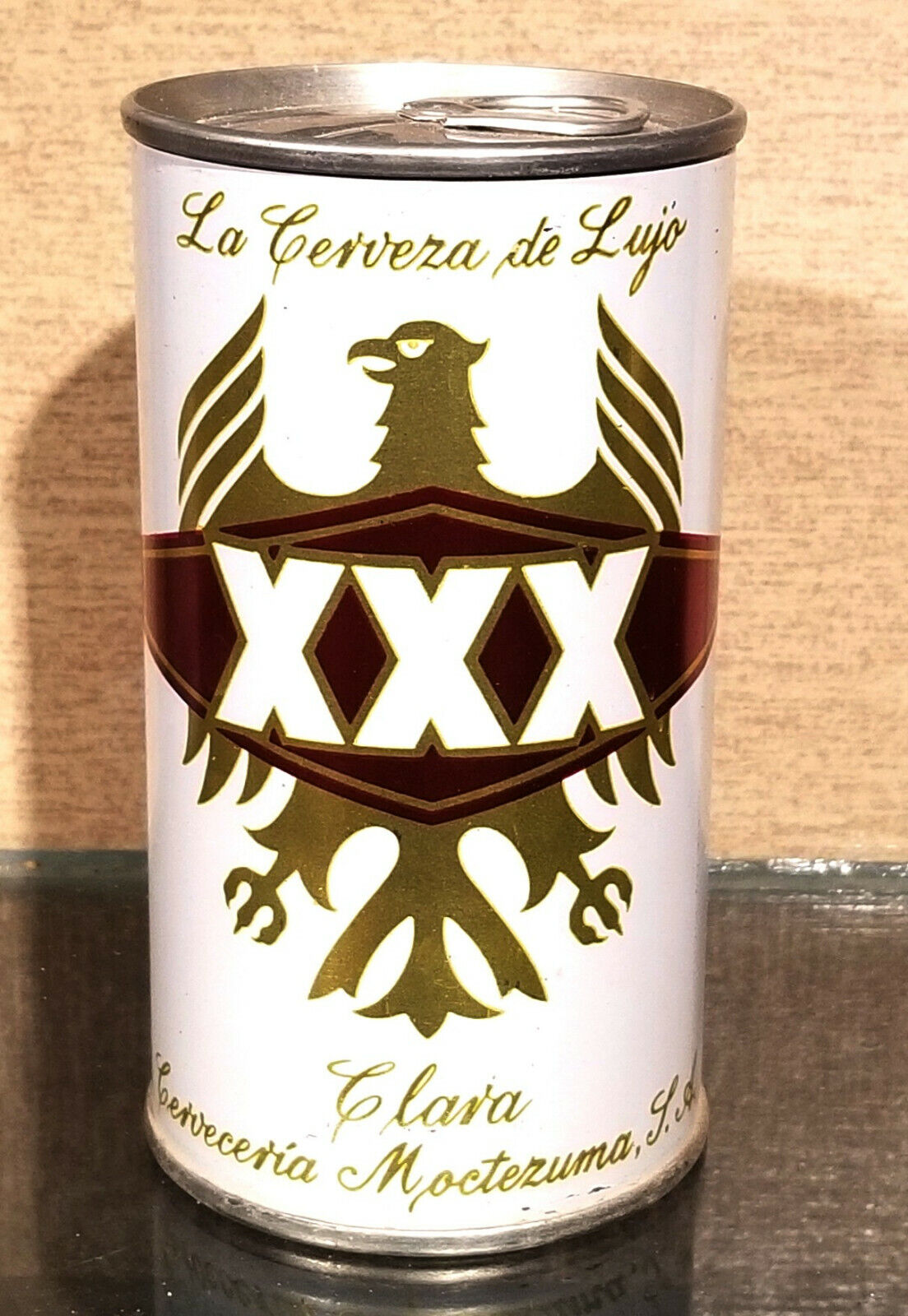 1968 MEXICO WHITE SINGLE SIDED XXX  BEER CAN CERVEZA STRAIGHT STEEL OPEN EMPTY