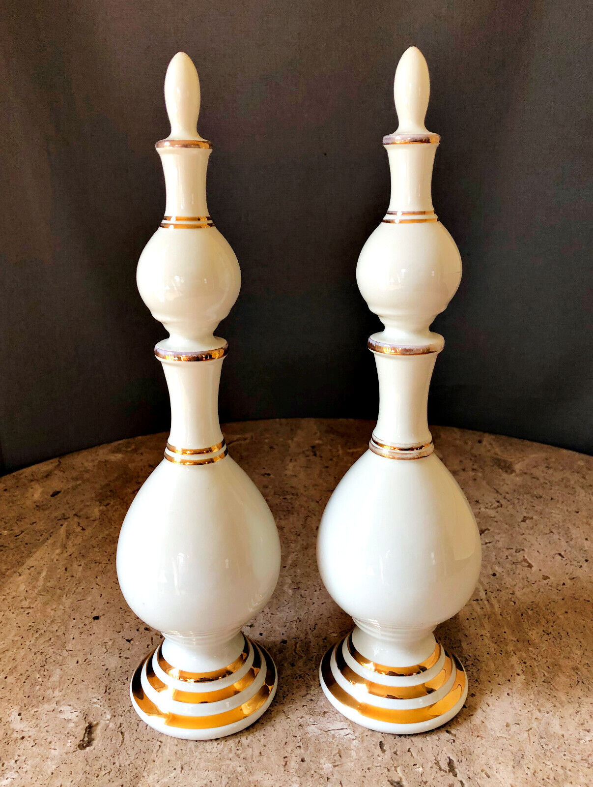 Pair of Owens Illinois RX Porcelain Pharmacy Display Apothecary Show Globes