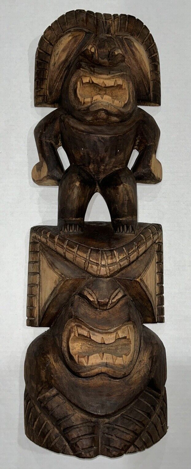 26” Totem Pole Carved Wood Tropical Sculpture Tiki Bar ManCave Decor Unique VTG