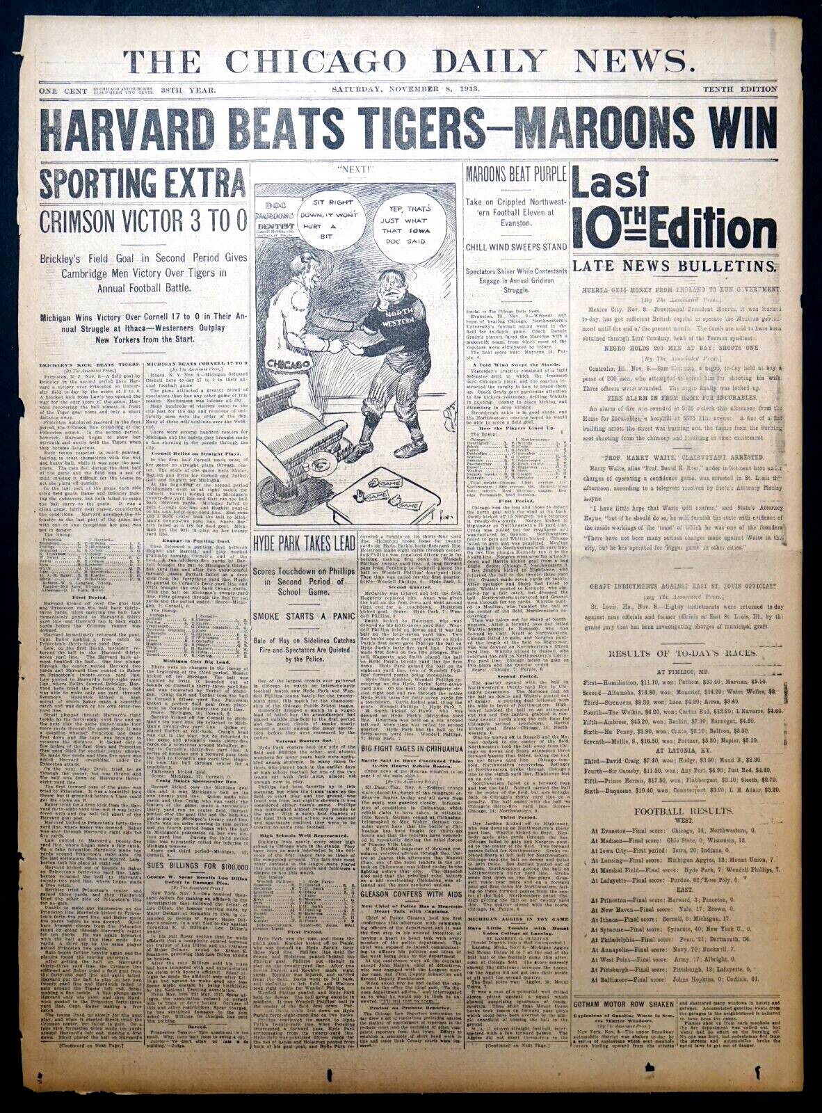 1913 Chicago Sports Pages - Harvard Beats Princeton 3-0, Christy Mathewson