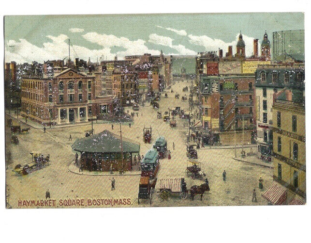 c.1900s Haymarket Square Boston Massachusetts MA Carriages Postcard