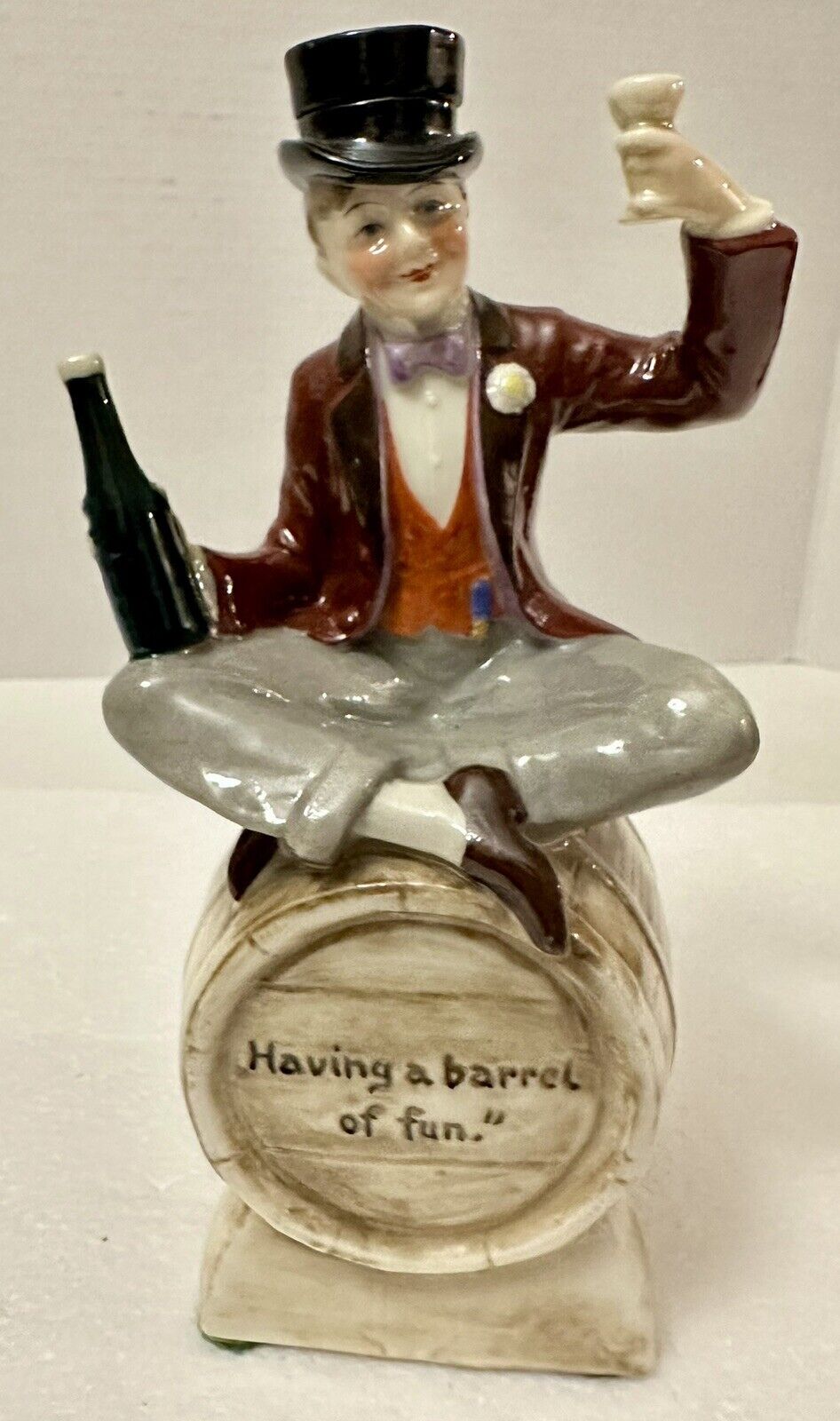 Vintage Decanter Dapper Man “Having A Barrel Of Fun” Bottle Flask Nip Stein Rare