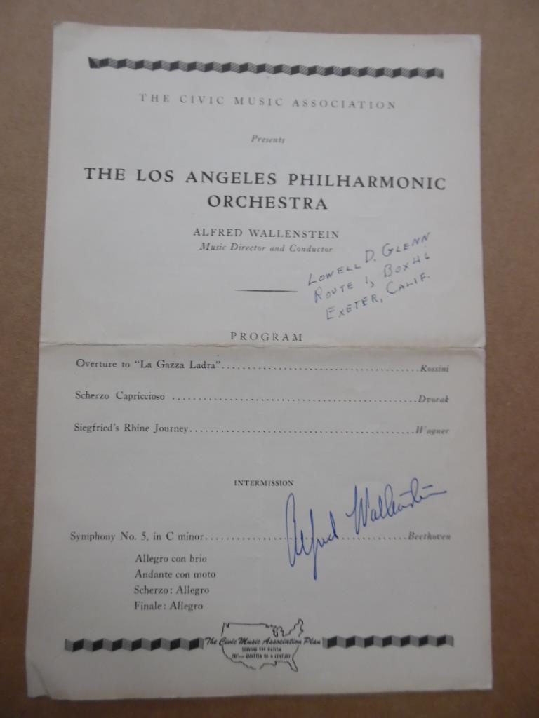 c.1940s Los Angeles Philharmonic Orchestra Alfred Wallenstein Signed Program 