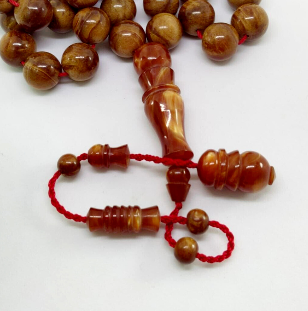 Antique Old Afghanistan Islamic Brown Sandalos Amber Rosary Tasbih 45Prayer Bead
