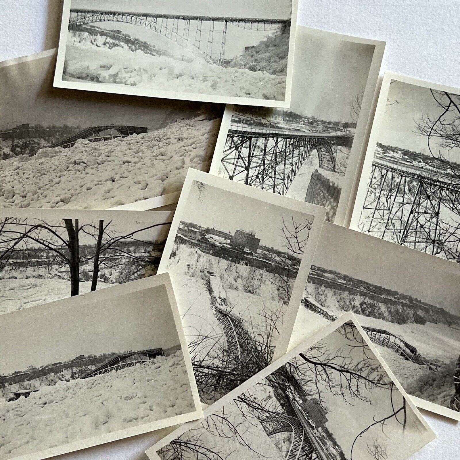 Vintage Snapshot Photograph Lot of 9 Disaster Honeymoon Bridge Collapse Niagara