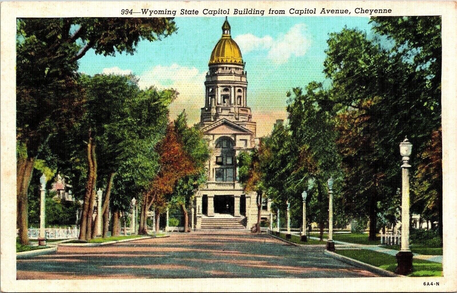 Wyoming State Capitol Bldg Ave Cheyenne WI WB Postcard UNP VTG Sanborn Unused